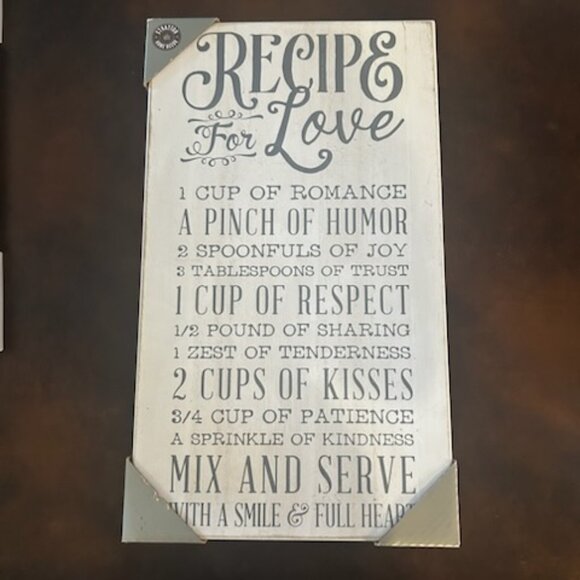 NWT Recipe for Love Kitchen Wall Art Rustic Wood Sign - Picture 7 of 9